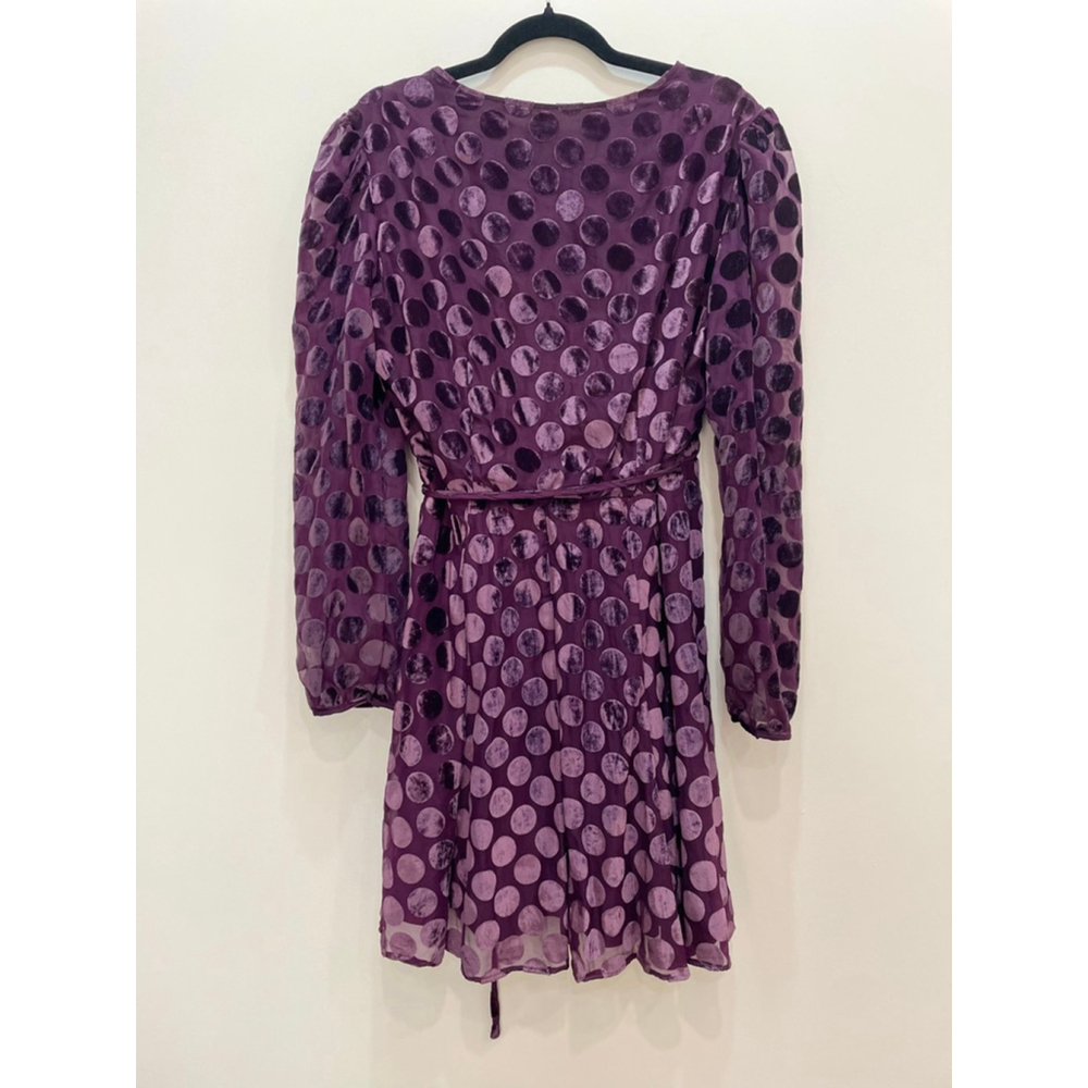 Betsey Johnson Purple Polka Dot Long Sleeve Wrap Dress - Picture 4 of 8